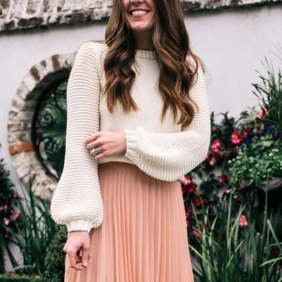 ZINK London Pleated Chiffon Midi Skirt Embellished Waist Band Blush Pink - Picture 1 of 5